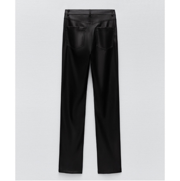 Zara Extra Long Faux Leather Straight Leggings Pants Ankle Slit - Picture 4 of 8